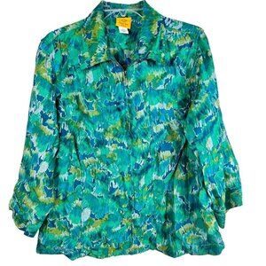 2/$20 Ruby Rd Blue Aqua Turquoise Green‎ Top Lite Jacket Colorful Design Size 18